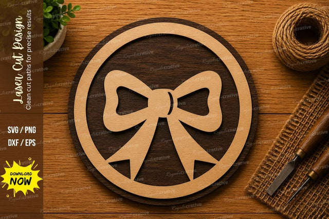Ribbon Bow Circle SVG | Decorative Laser Cut File | Glowforge CNC DXF PNG EPS SVG Regulrcrative 