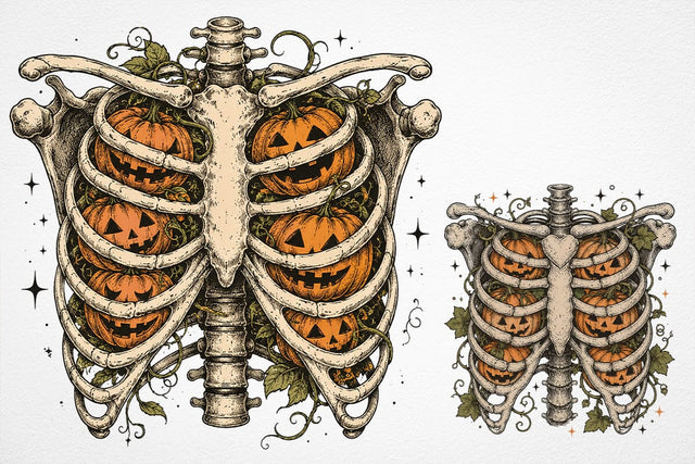 Ribcage Pumpkins Png, Retro Halloween Png, Halloween Skeleton Png, Spooky Season Png, Pumpkin Halloween Png, Sublimation png SVG DesignDestine 