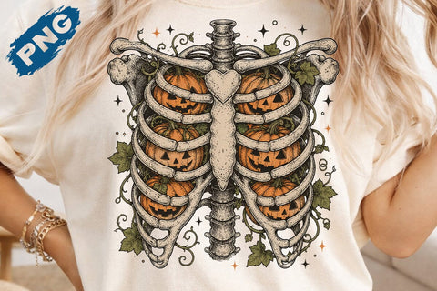 Ribcage Pumpkins Png, Retro Halloween Png, Halloween Skeleton Png, Spooky Season Png, Pumpkin Halloween Png, Sublimation png SVG DesignDestine 