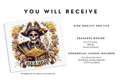 Rich in Sarcasm Pirate Skeleton Tumbler Wrap Sublimation BijouBay 