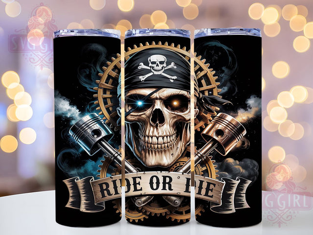 Ride or Die Biker Skull 20oz Tumbler, Ride or Die Tumbler, 20oz Sublimation Wrap, Motorcycle Drinkware, Skull Design Tumbler, Rebel Biker Cup, Tough Rider Tumbler Sublimation SvggirlplusArt 