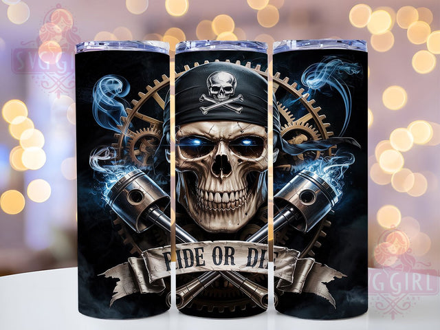 Ride or Die Biker Skull 20oz Tumbler, Ride or Die Tumbler, 20oz Sublimation Wrap, Motorcycle Drinkware, Skull Design Tumbler, Rebel Biker Cup, Tough Rider Tumbler Sublimation SvggirlplusArt 