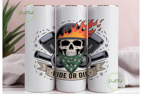 Ride or Die Biker Skull 20oz Tumbler Sublimation PixelChick 