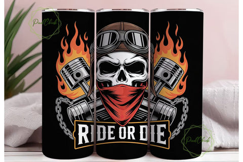 Ride or Die Biker Skull 20oz Tumbler Sublimation PixelChick 