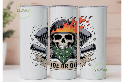 Ride or Die Biker Skull 20oz Tumbler Sublimation PixelChick 