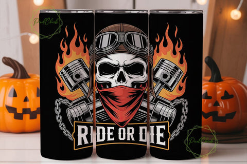 Ride or Die Biker Skull 20oz Tumbler Sublimation PixelChick 