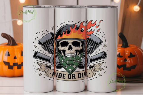 Ride or Die Biker Skull 20oz Tumbler Sublimation PixelChick 
