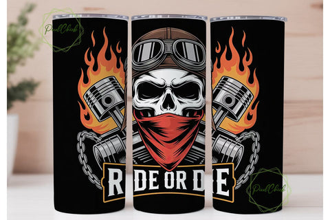 Ride or Die Biker Skull 20oz Tumbler Sublimation PixelChick 