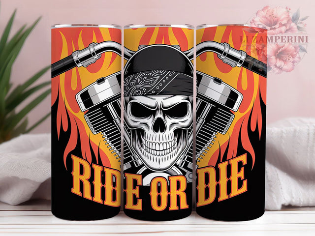Ride Or Die Biker Skull Tumbler, Motorcycle Biker Cup, 20Oz Skinny Tumbler Wrap, Skull Biker Sublimation Design, Tough Rider Drinkware, Motorcycle Gift Idea, Digital Biker Skull Art Sublimation Li Zamperini 