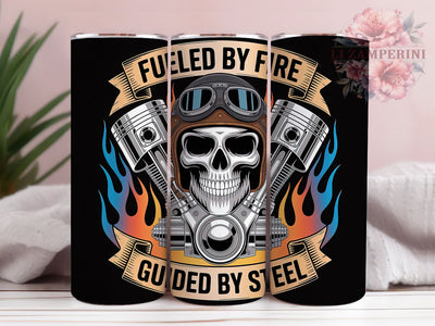 Ride Or Die Motorcycle Skull Tumbler, Biker Quote Cup, 20Oz Skinny Tumbler Wrap, Motorcycle Skull Sublimation, Fueled By Fire Design, Steel Rider Drinkware, Digital Biker Skull Art Sublimation Li Zamperini 
