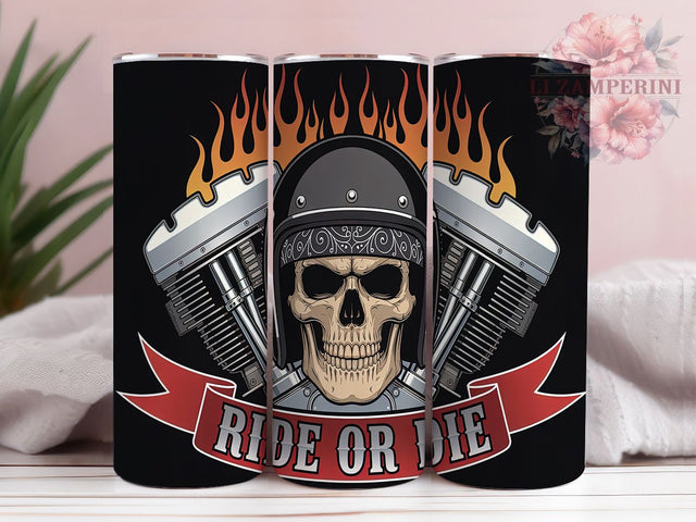 Ride Or Die Motorcycle Skull Tumbler, Ride Or Die Wrap, Biker Tumbler Design, 20oz Skull Sublimation, Gothic Biker Cup, Skull Tumbler Wrap, Biker Gift Idea Sublimation Li Zamperini 