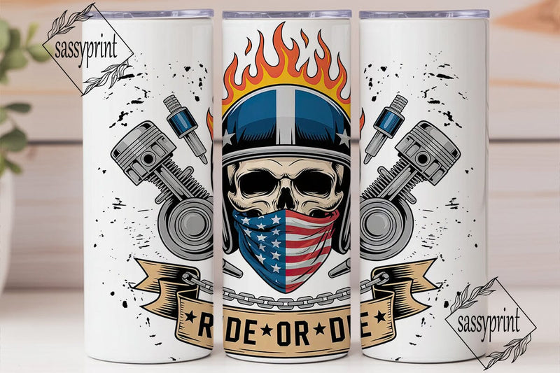 Ride or Die Skull Biker Tumbler Wrap Sublimation sassyprint 