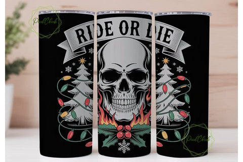 Ride or Die Skull Christmas Tumbler Wrap Sublimation PixelChick 