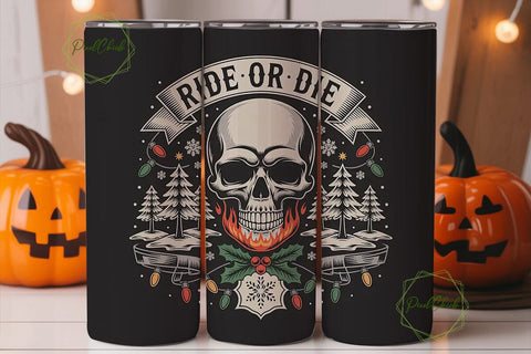 Ride or Die Skull Christmas Tumbler Wrap Sublimation PixelChick 