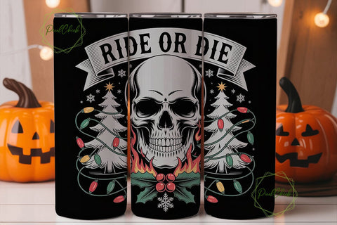 Ride or Die Skull Christmas Tumbler Wrap Sublimation PixelChick 