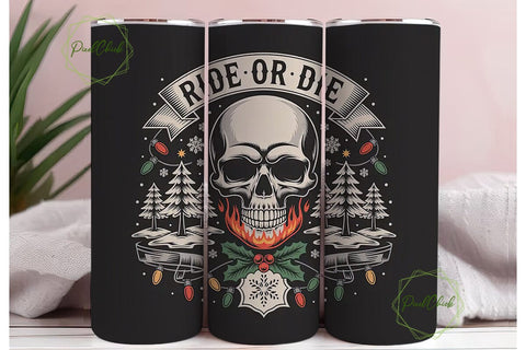 Ride or Die Skull Christmas Tumbler Wrap Sublimation PixelChick 