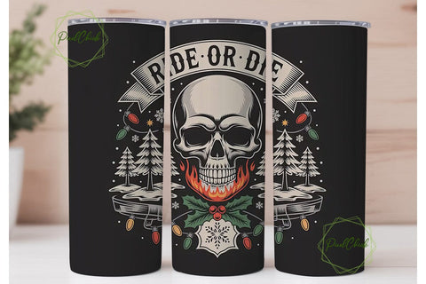 Ride or Die Skull Christmas Tumbler Wrap Sublimation PixelChick 