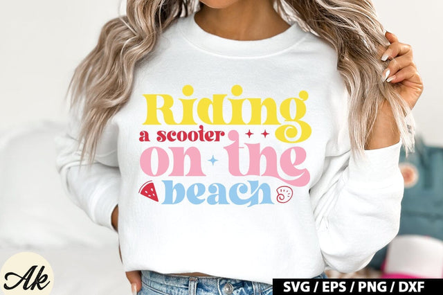 Riding A Scooter On The Beach Retro Design SVG akazaddesign 