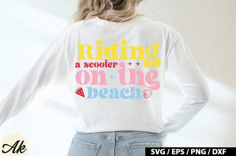 Riding A Scooter On The Beach Retro Design SVG akazaddesign 