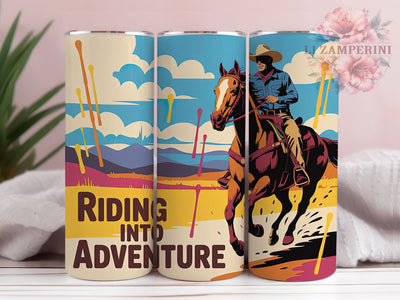 Riding Adventure 20oz Tumbler, Riding Into Adventure Quote, Western Wrap Design, Rustic Cowboy Sublimation, 20oz Tumbler Wrap, Sublimation Design PNG, Country Western Gift Sublimation Li Zamperini 
