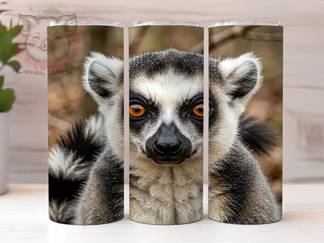 Ring-Tailed Lemur Safari Portrait 20oz Tumbler Wrap, Wildlife Animal, Orange Brown Eyes, Black Face Mask, Animal Portrait, 20oz Tumbler Wrap, Sublimation PNG Sublimation Lara' s Designs 