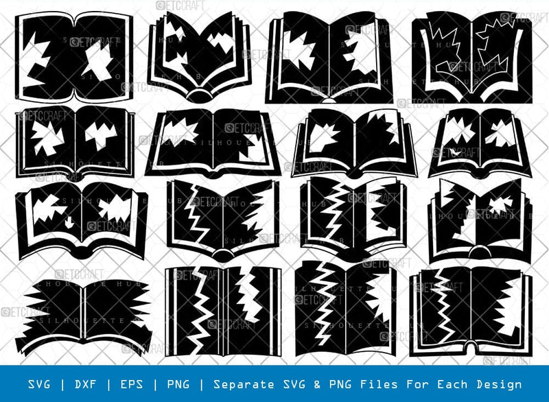 Ripped Book Silhouette Svg Cricut Cut Files Png Bundle - So Fontsy