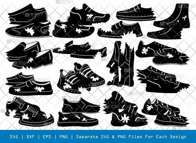 Ripped Shoes Silhouette Svg Cricut Cut Files Png Bundle SVG ETC Craft 