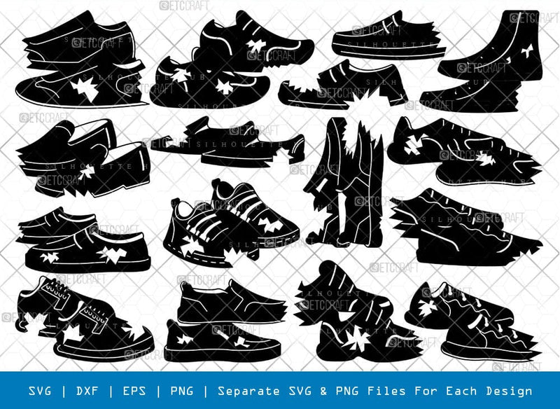 Ripped Shoes Silhouette Svg Cricut Cut Files Png Bundle - So Fontsy