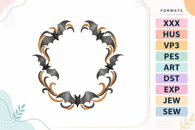 Ripple Bat Wreath Halloween Embroidery Designs For Machine Embroidery/Applique DESIGNS sg embroidery 