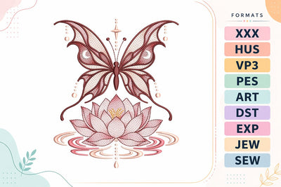 Ripple Butterfly Lotus Flower Embroidery Designs For Machine Embroidery/Applique DESIGNS sg embroidery 