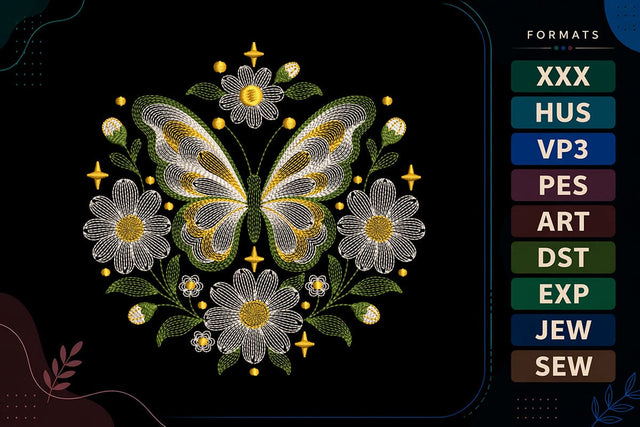 Ripple Butterfly with Daisies Embroidery Designs For Machine Embroidery/Applique DESIGNS sg embroidery 