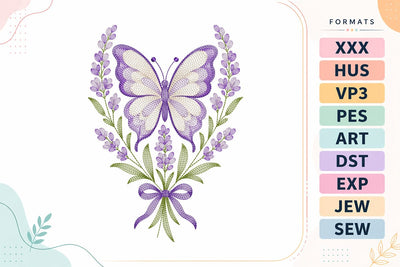 Ripple Butterfly with Lavender Flowers Machine Embroidery Design Embroidery/Applique DESIGNS sg embroidery 