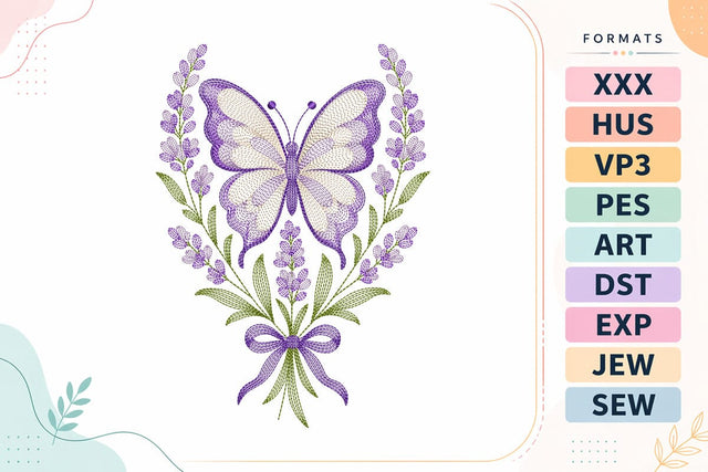 Ripple Butterfly with Lavender Flowers Machine Embroidery Design Embroidery/Applique DESIGNS sg embroidery 