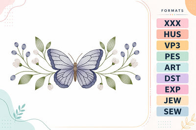 Ripple Butterfly with Wildflowers Machine Embroidery Design Embroidery/Applique DESIGNS sg embroidery 