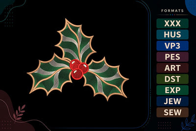 Ripple Christmas Holly Leaves Machine Embroidery Design Embroidery/Applique DESIGNS sg embroidery 