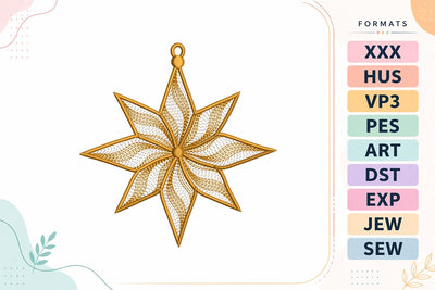 Ripple Christmas Star Ornament Machine Embroidery Design Embroidery/Applique DESIGNS sg embroidery 