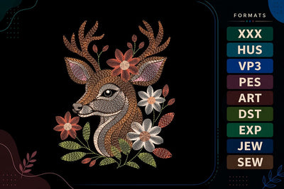Ripple Floral Deer Embroidery Design Embroidery/Applique DESIGNS sg embroidery 