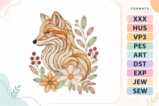 Ripple Woodland Fox Floral Embroidery Design Embroidery/Applique DESIGNS sg embroidery 