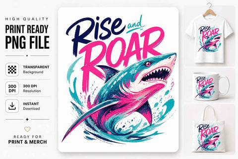 Rise and Roar Shark PNG – Motivational Shark Sublimation PNG SVG BillahCrafts 