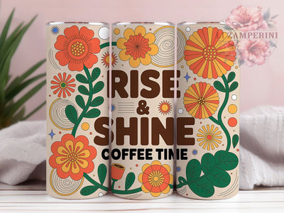 Rise and Shine Coffee Quote 20oz Tumbler Wrap, Rise and Shine Coffee, Coffee Time Quote, Vintage Coffee PNG, 20oz Tumbler Wrap, Coffee Lover Design, Retro Sublimation PNG Sublimation Li Zamperini 