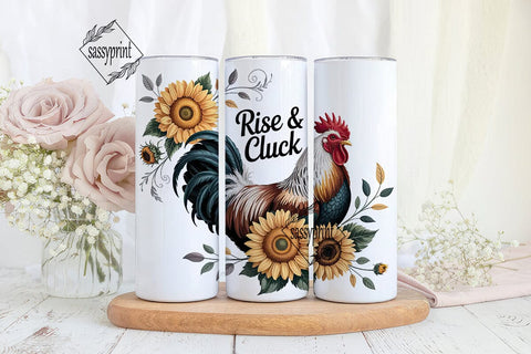 Rise & Cluck Rooster 20oz Tumbler Wrap Sublimation sassyprint 