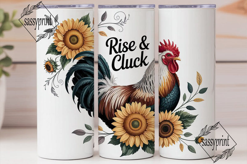 Rise & Cluck Rooster 20oz Tumbler Wrap Sublimation sassyprint 