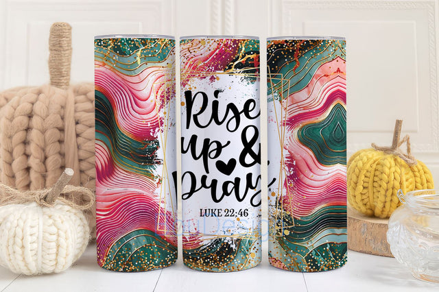 Rise up and pray 20 oz skinny tumbler sublimation design Religion Christian quote Marble digital PNG Straight wrap Waterslide download Sublimation BouDesign 