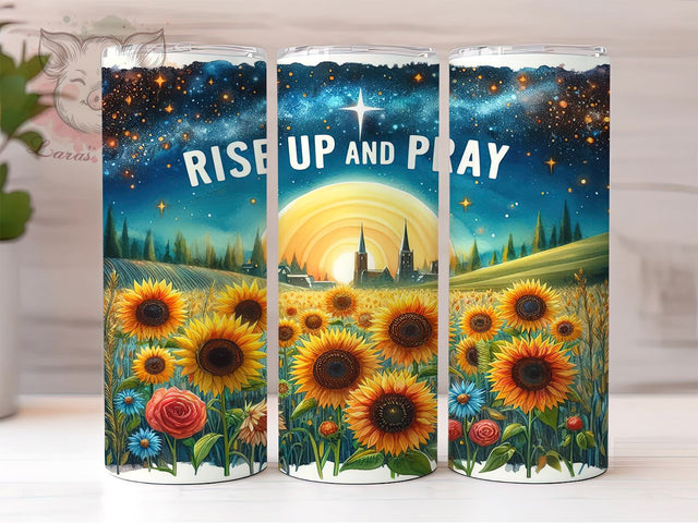 Rise Up And Pray Sunflower 20oz Tumbler Png, Straight & Tapered Tumbler Png, Jesus Tumbler Png, Digital Download PNG Sublimation Lara' s Designs 