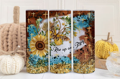 Rise Up And Pray Sunflower Leopard Glitter Bible Verse Religious 20oz Skinny Tumbler Wrap PNG Jesus Sublimation Design Sublimation BouDesign 