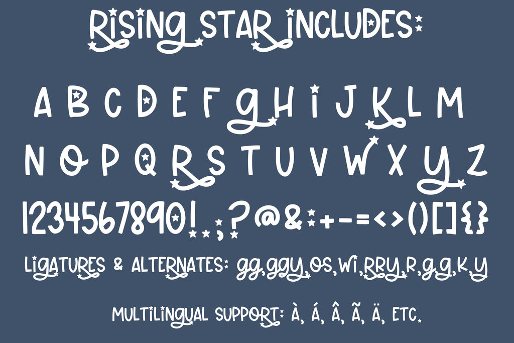 Starry Script Font Rising Star, Cute Handwritten Font with Stars - So Fontsy