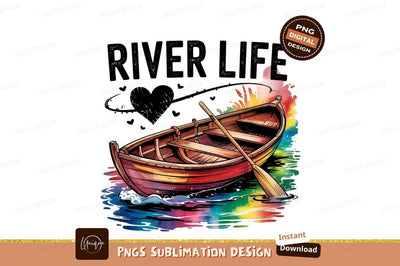 River Life Boat Watercolor Sublimation Png Sublimation Designangry 
