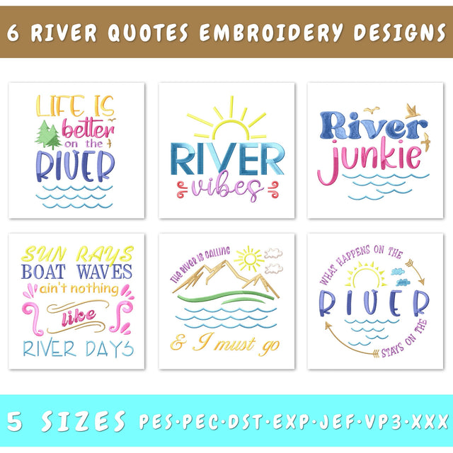 River Quotes Embroidery Designs Bundle, River Life Quotes, Nature Embroidery Patterns, Digital Download for Machine Embroidery Embroidery/Applique DESIGNS HappyDesignStudio 