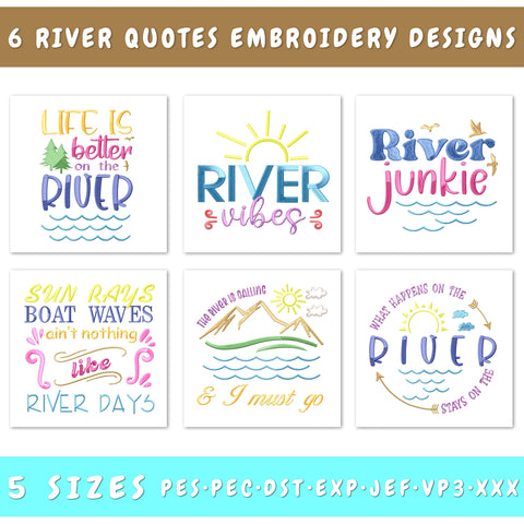 River Quotes Embroidery Designs Bundle, River Life Quotes, Nature Embroidery Patterns, Digital Download for Machine Embroidery Embroidery/Applique DESIGNS HappyDesignStudio 