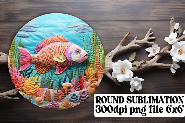 Riverbed Harmony 3D Fish Embroidery for Circular Keychain Design Sublimation afrosvg 